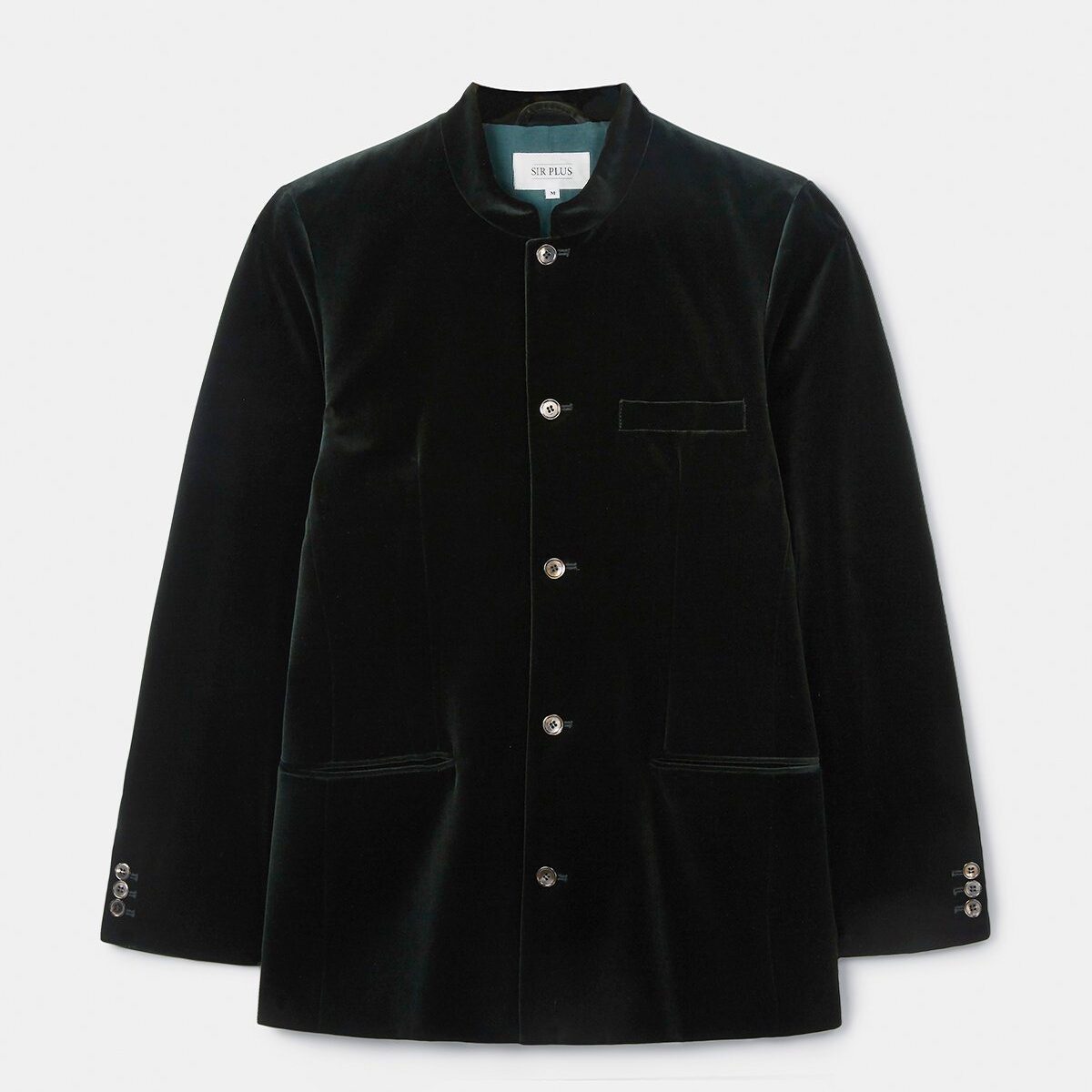 Racing Green Velvet Nehru Jacket Button Cuff
