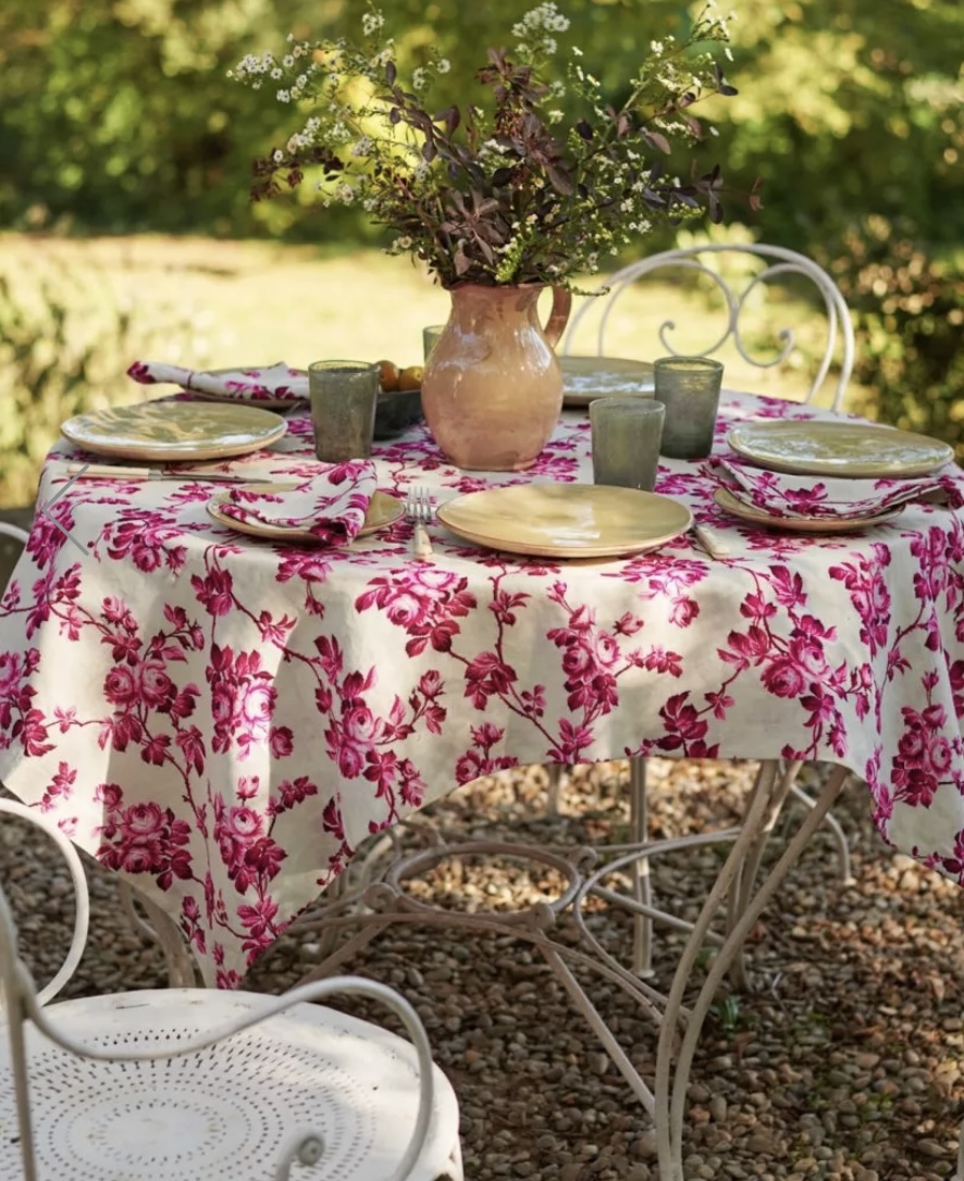 A Little Bird Penelope Chilvers Linen Table Cloth Rose Print