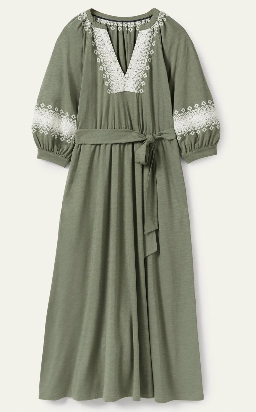 Crochet Trim Jersey Midi Dress