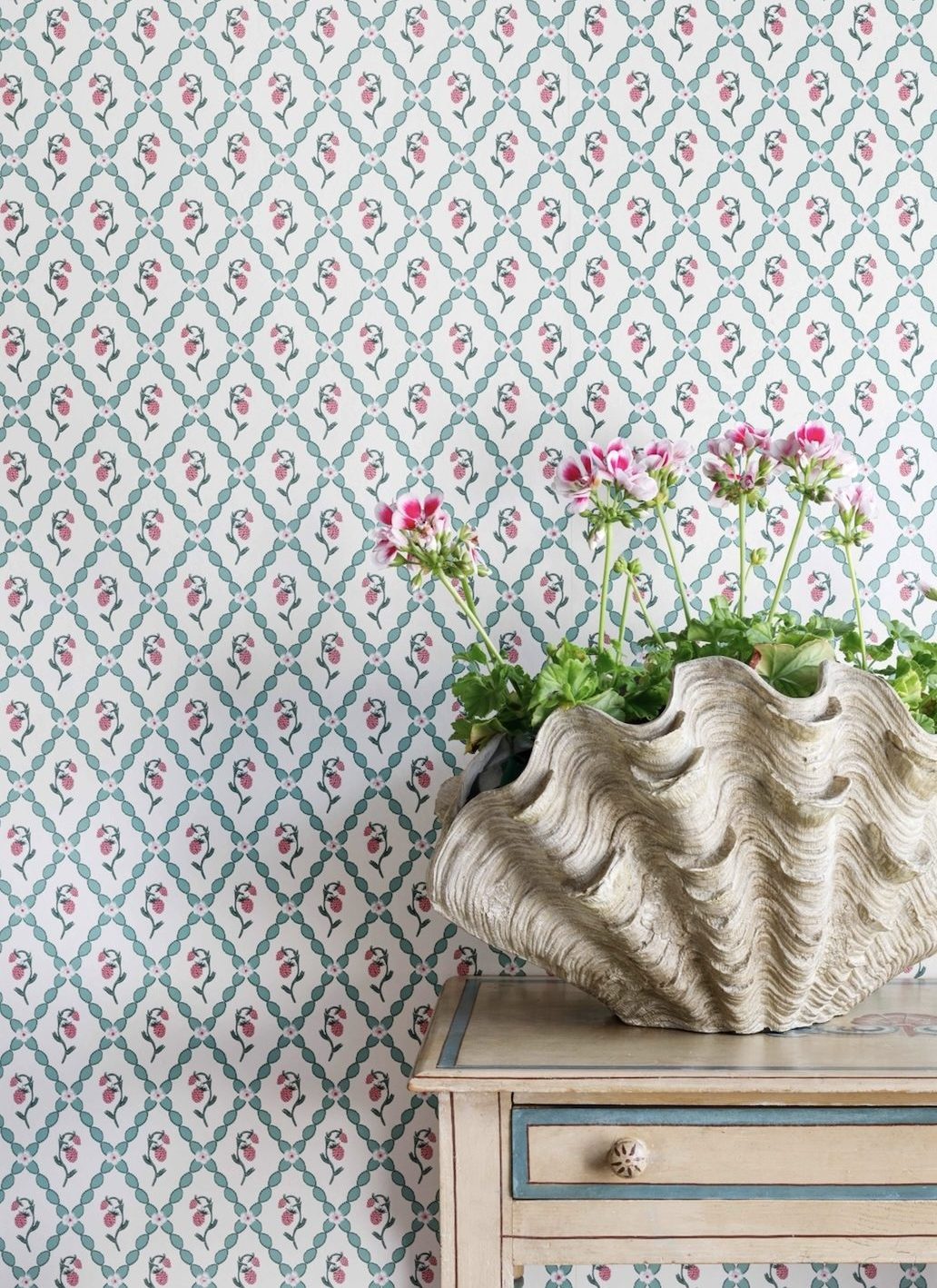 A Little Bird Barneby Gates Strawberry Trellis Wallpaper